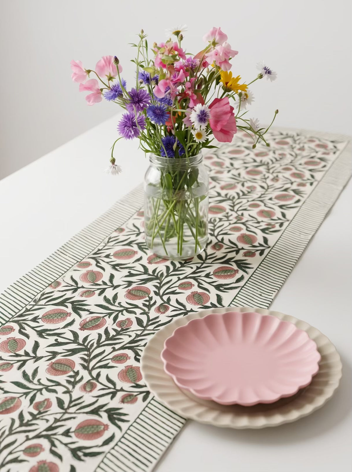 Pink Pomegranate Hand Block Print Table Runner