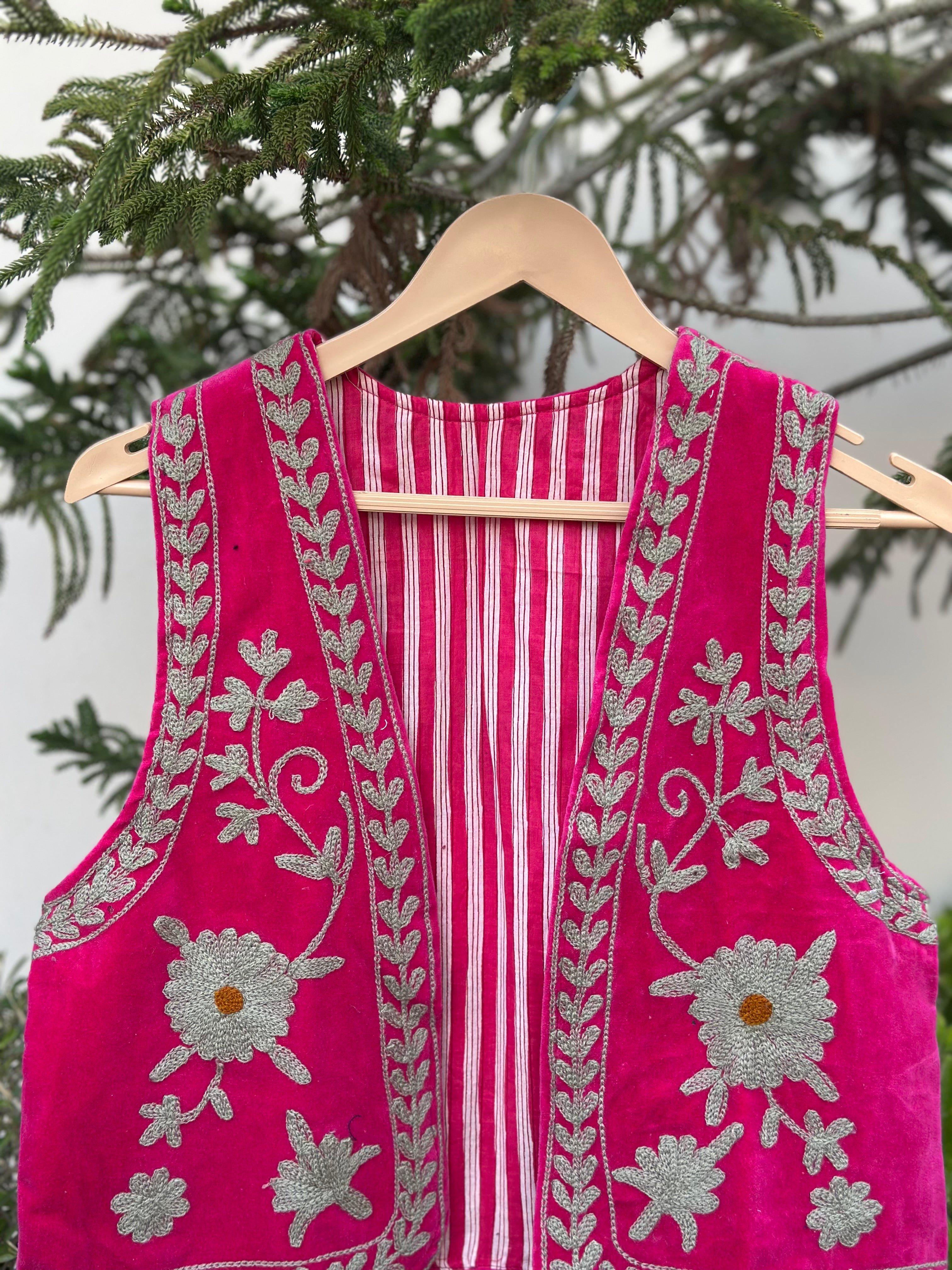Fuchsia Blossom Statement Velvet Vest