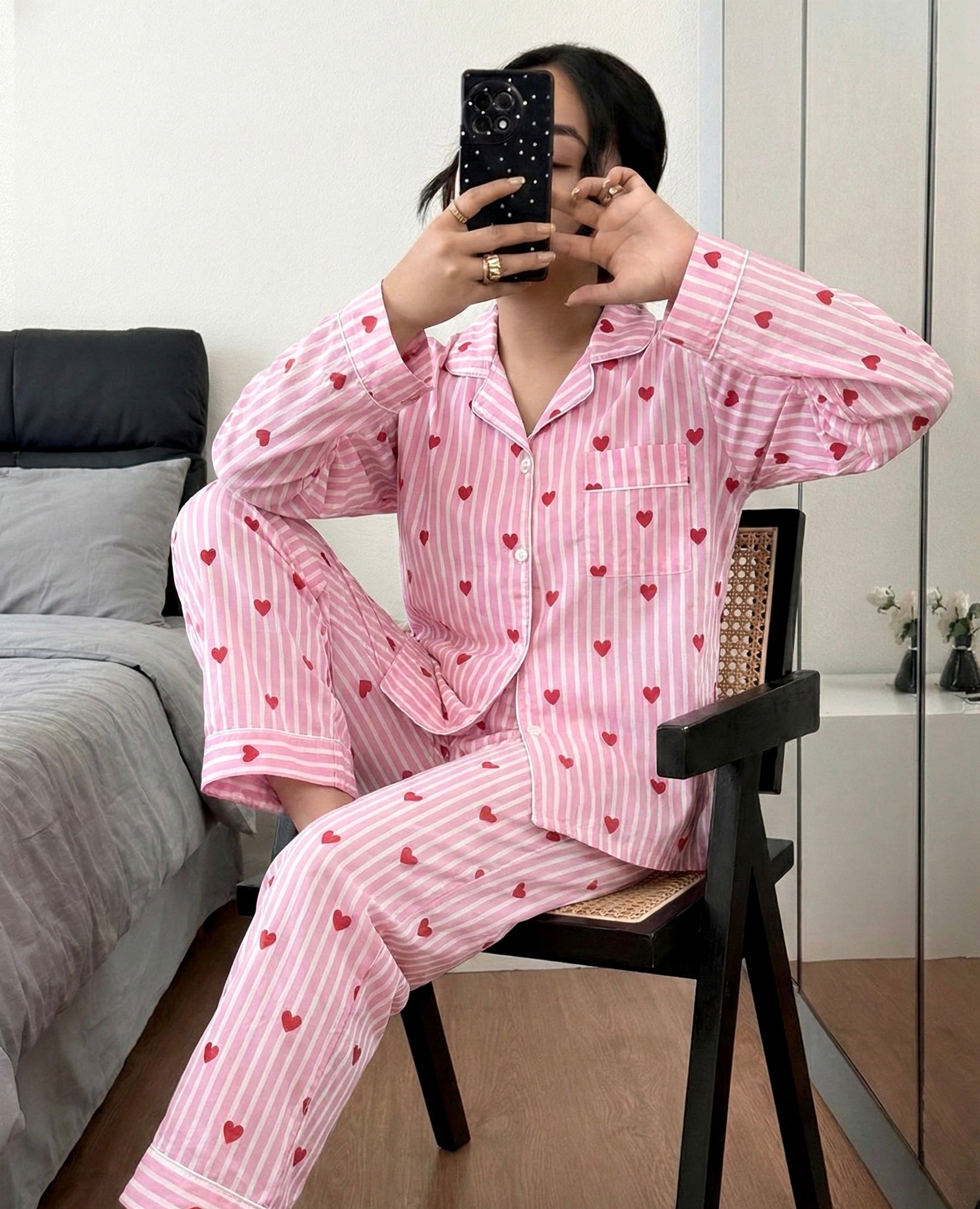 Sweetheart striped cotton pink PJ set