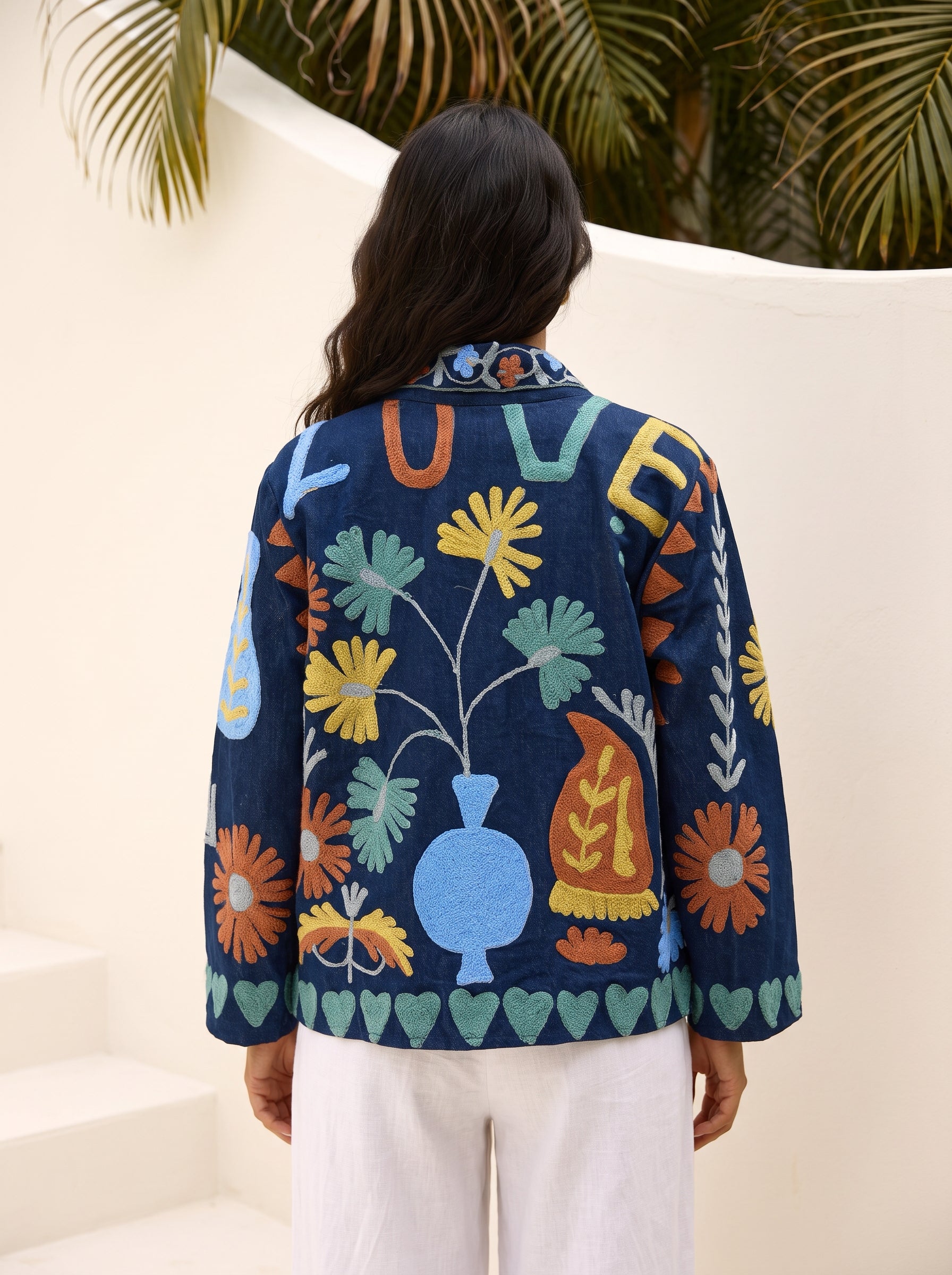 Indigo Wildflower Embroidered Denim Jacket