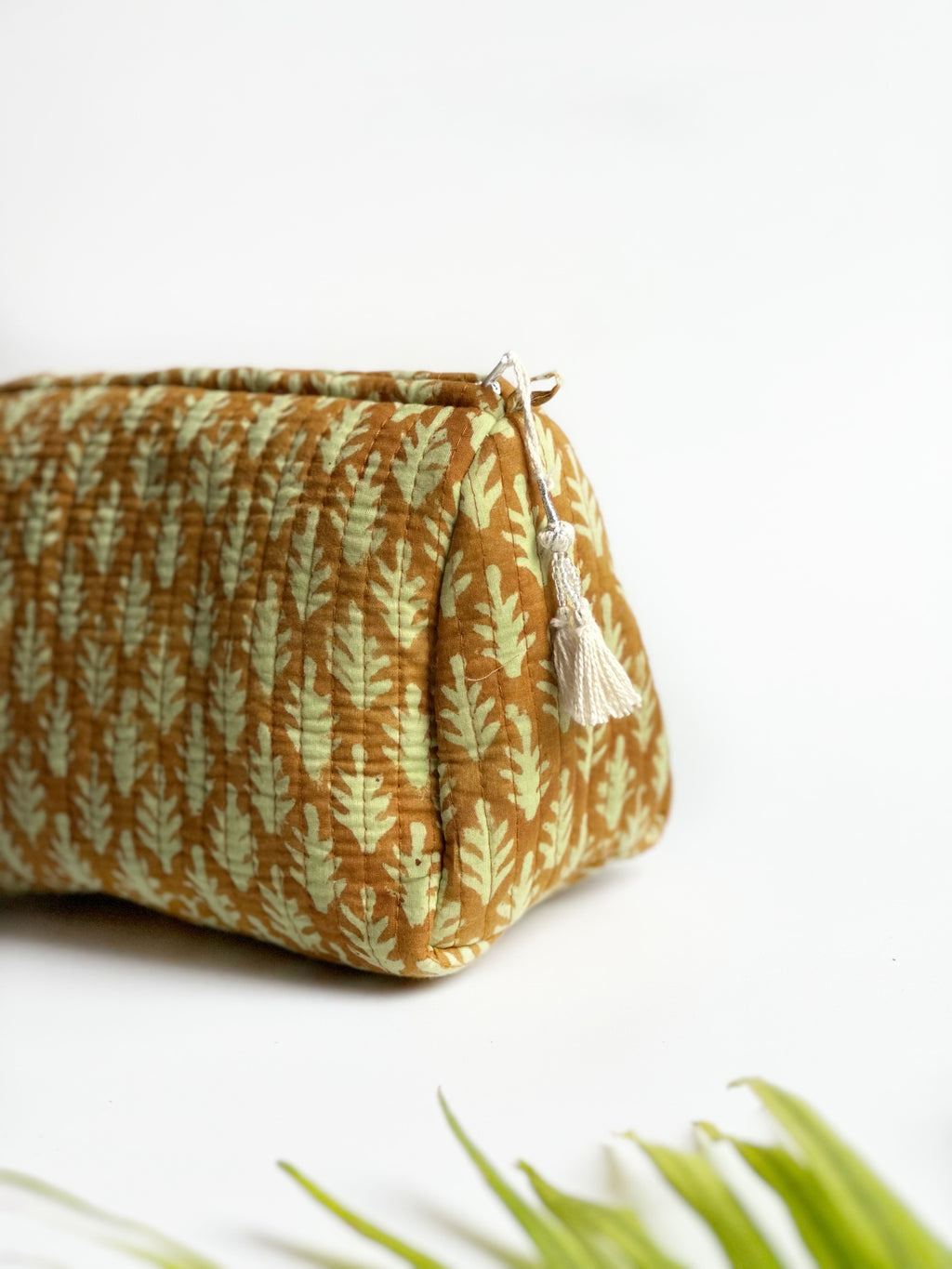 Golden Leaf Quilted Cosmetic Bag Set of 3