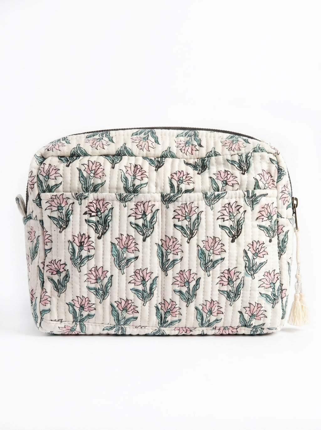 Ivory Bloom Quilted Cosmetic Pouch