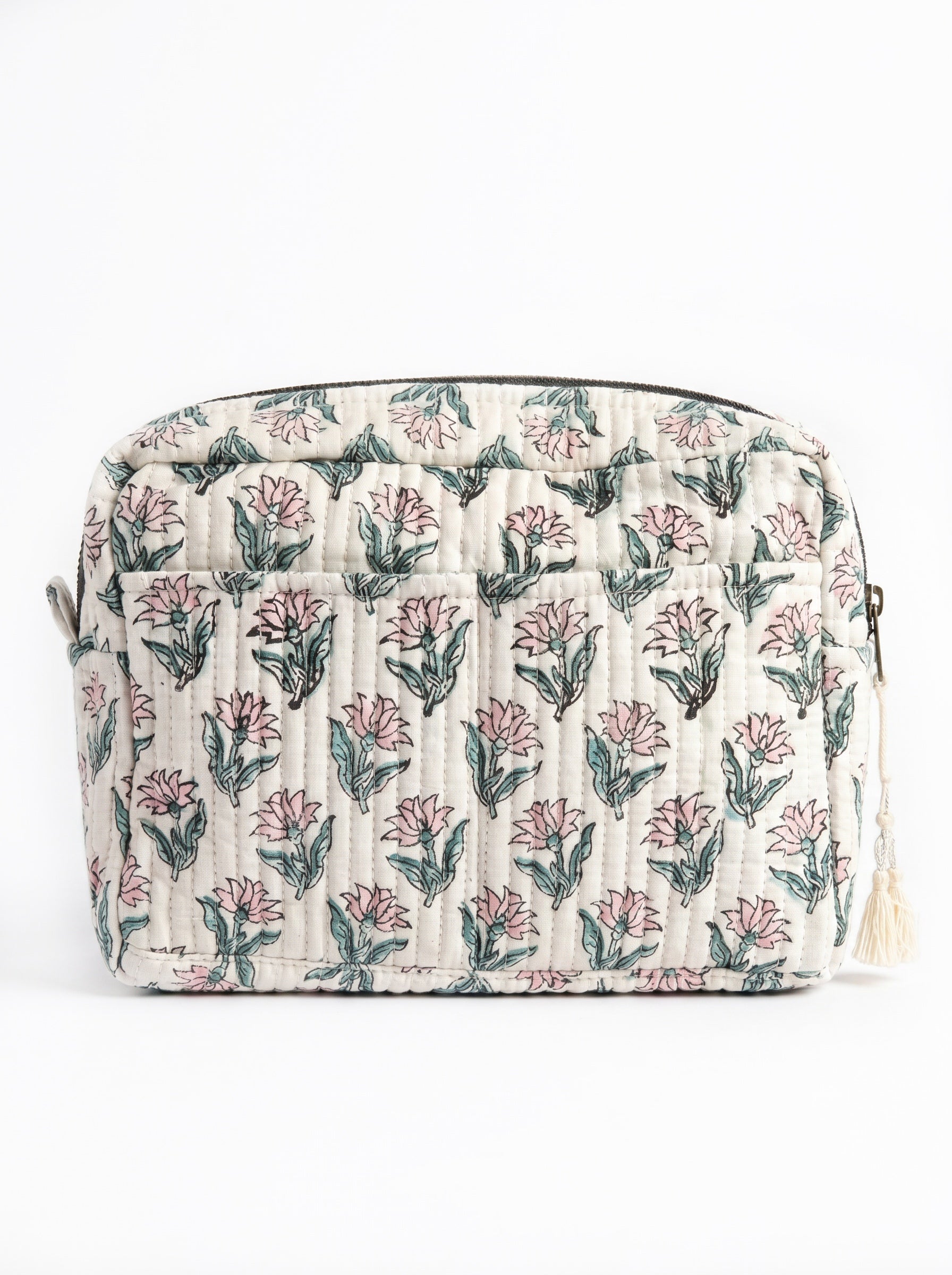 Ivory Bloom Quilted Cosmetic Pouch