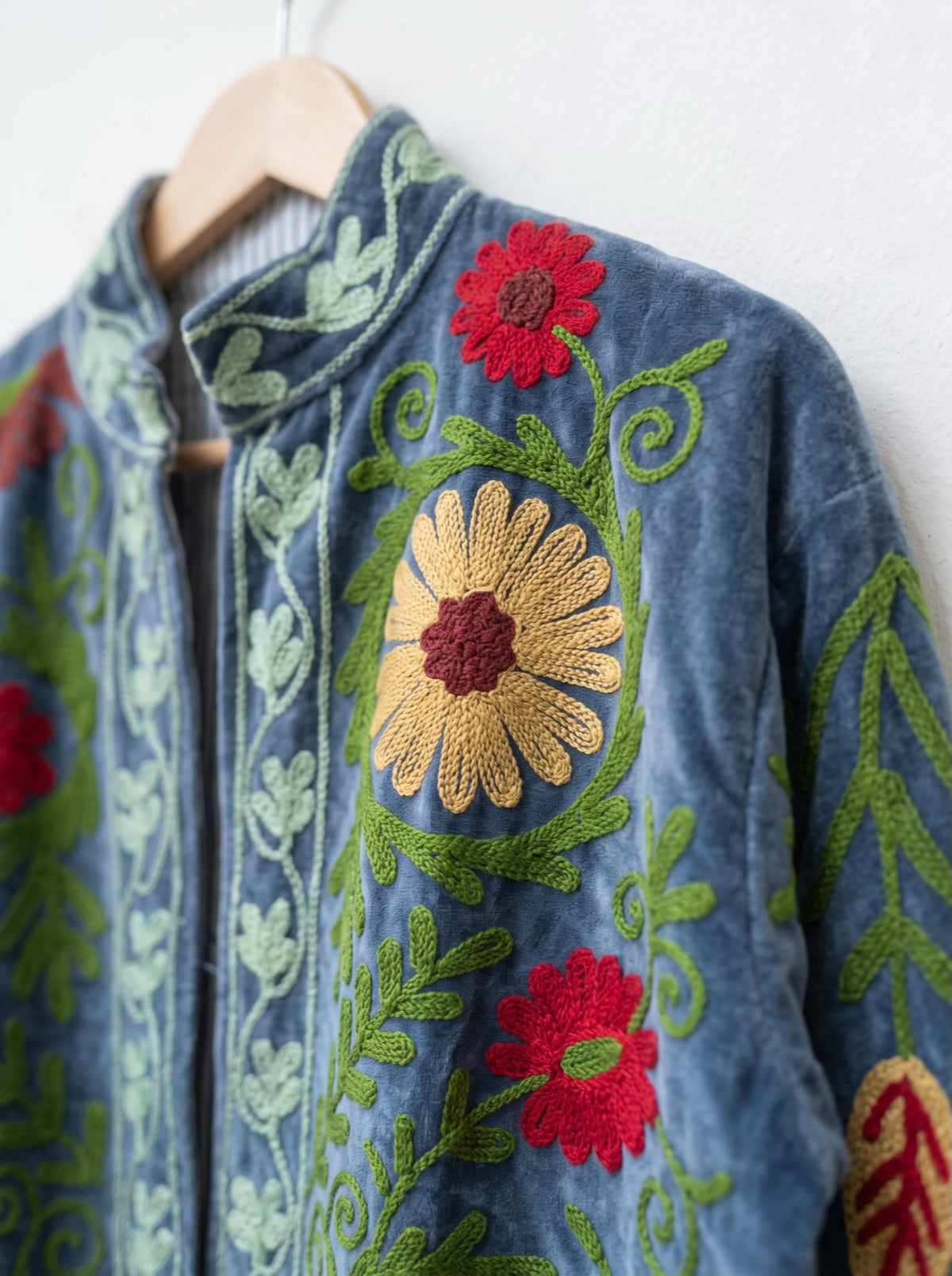 Grey Floral Suzani Velvet Jacket