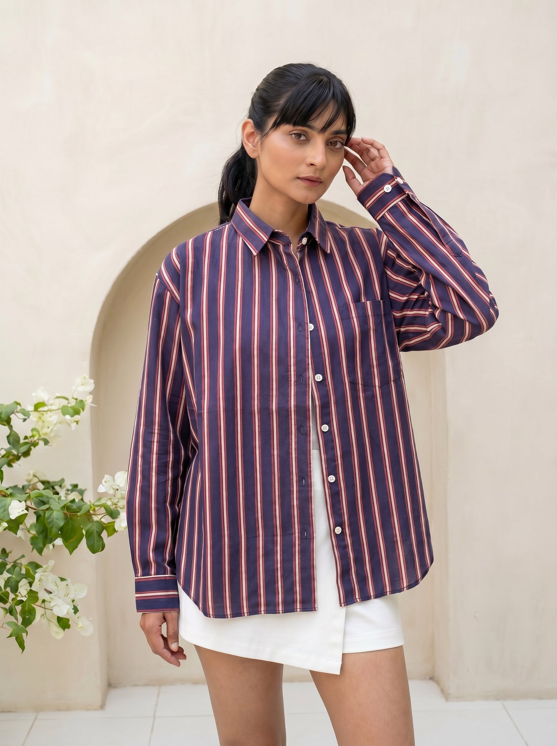Vintage Plum Stripe Oversized Shirt