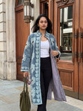 Powder Blue Suzani Velvet Long Jacket