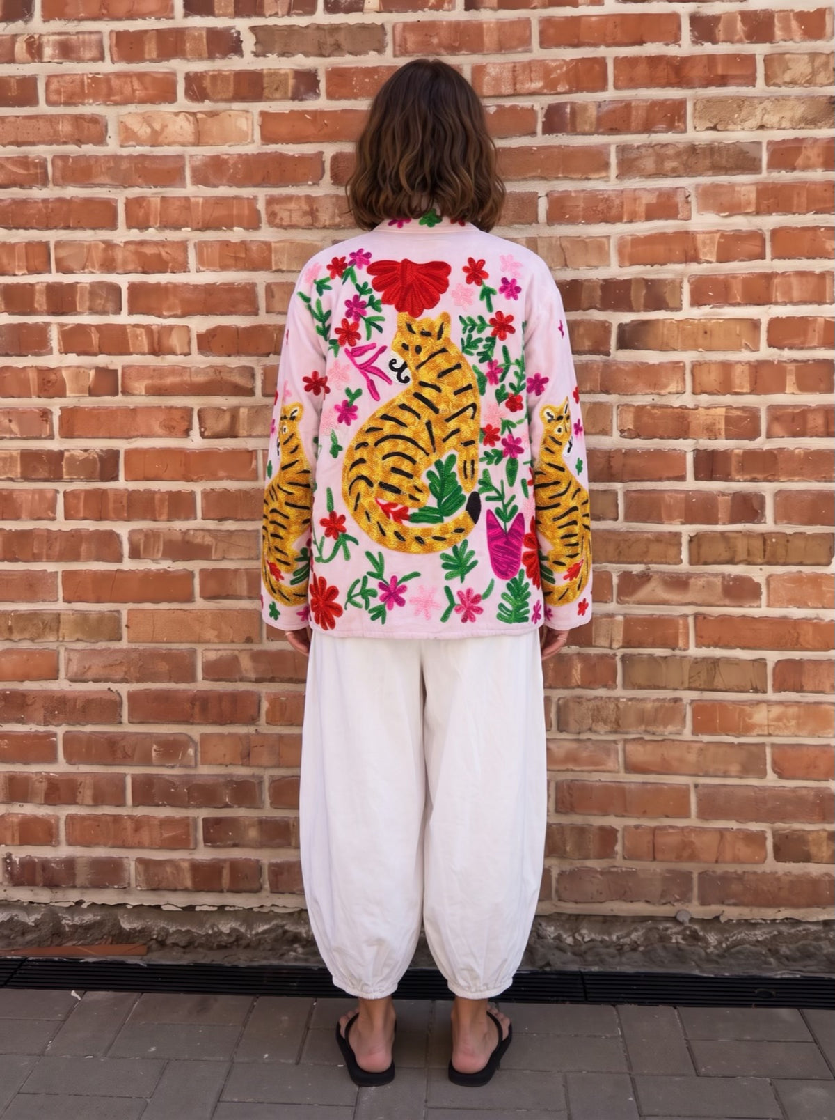 Blush Pink Garden Tiger Embroidered Jacket