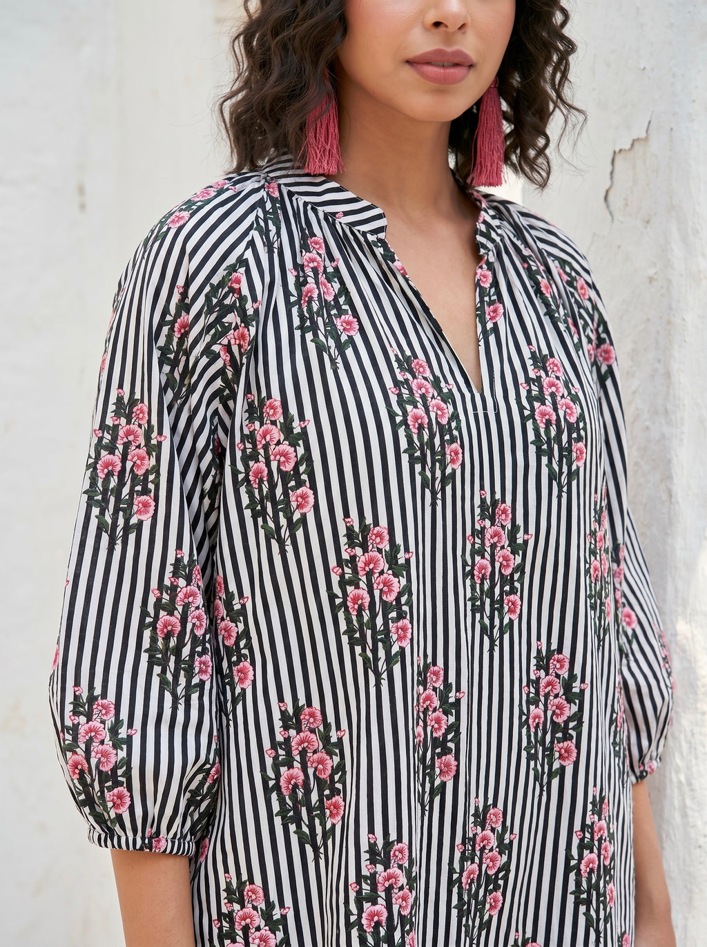 Midnight Blossom Stripe Cotton Dress