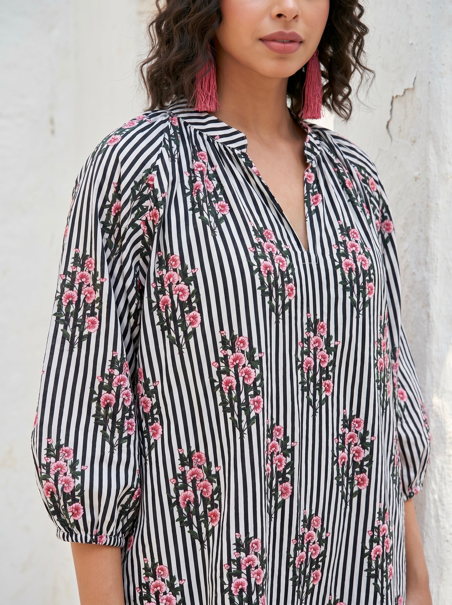 Midnight Blossom Stripe Cotton Dress