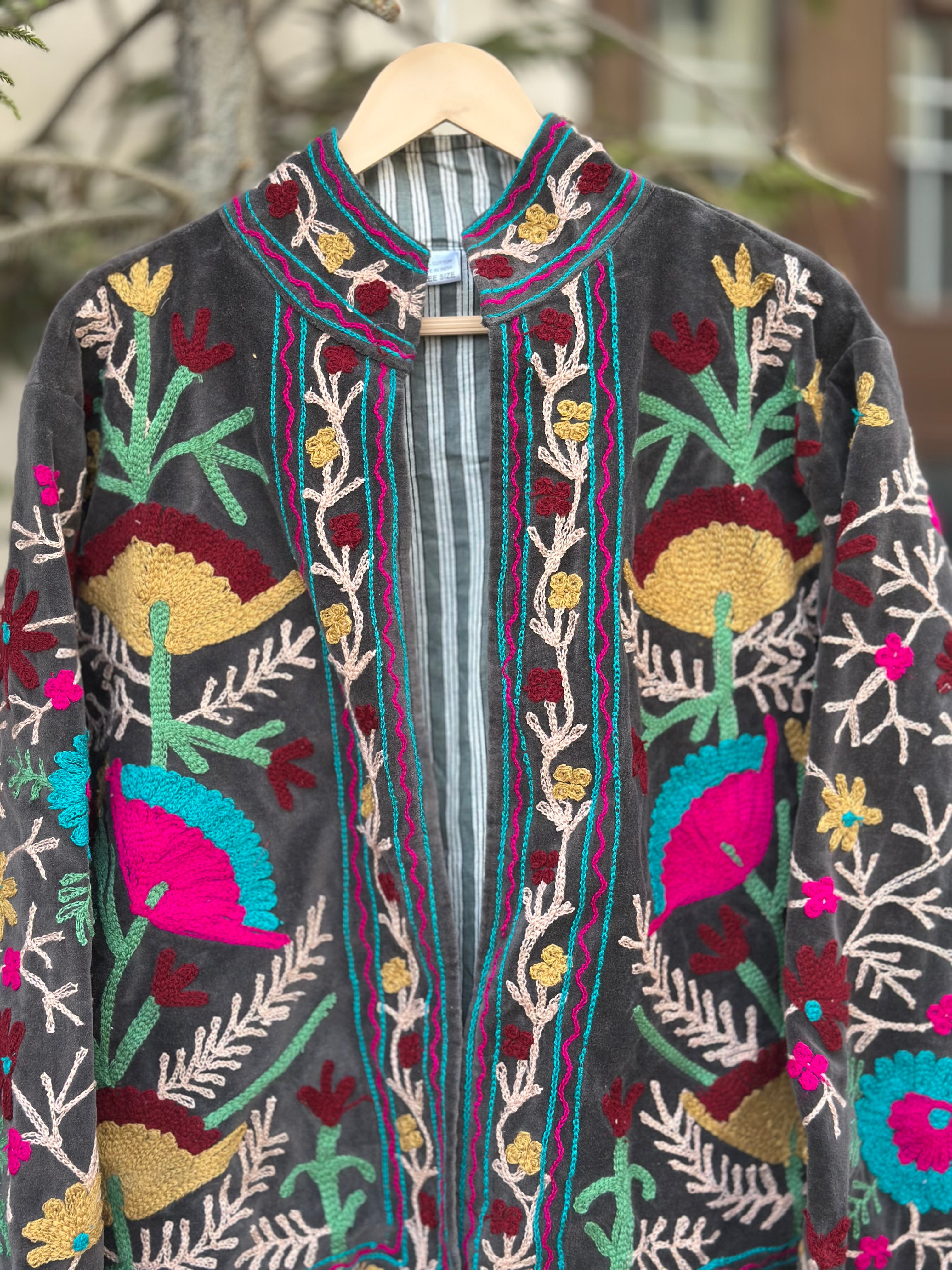 Grey Suzani Velvet Jacket