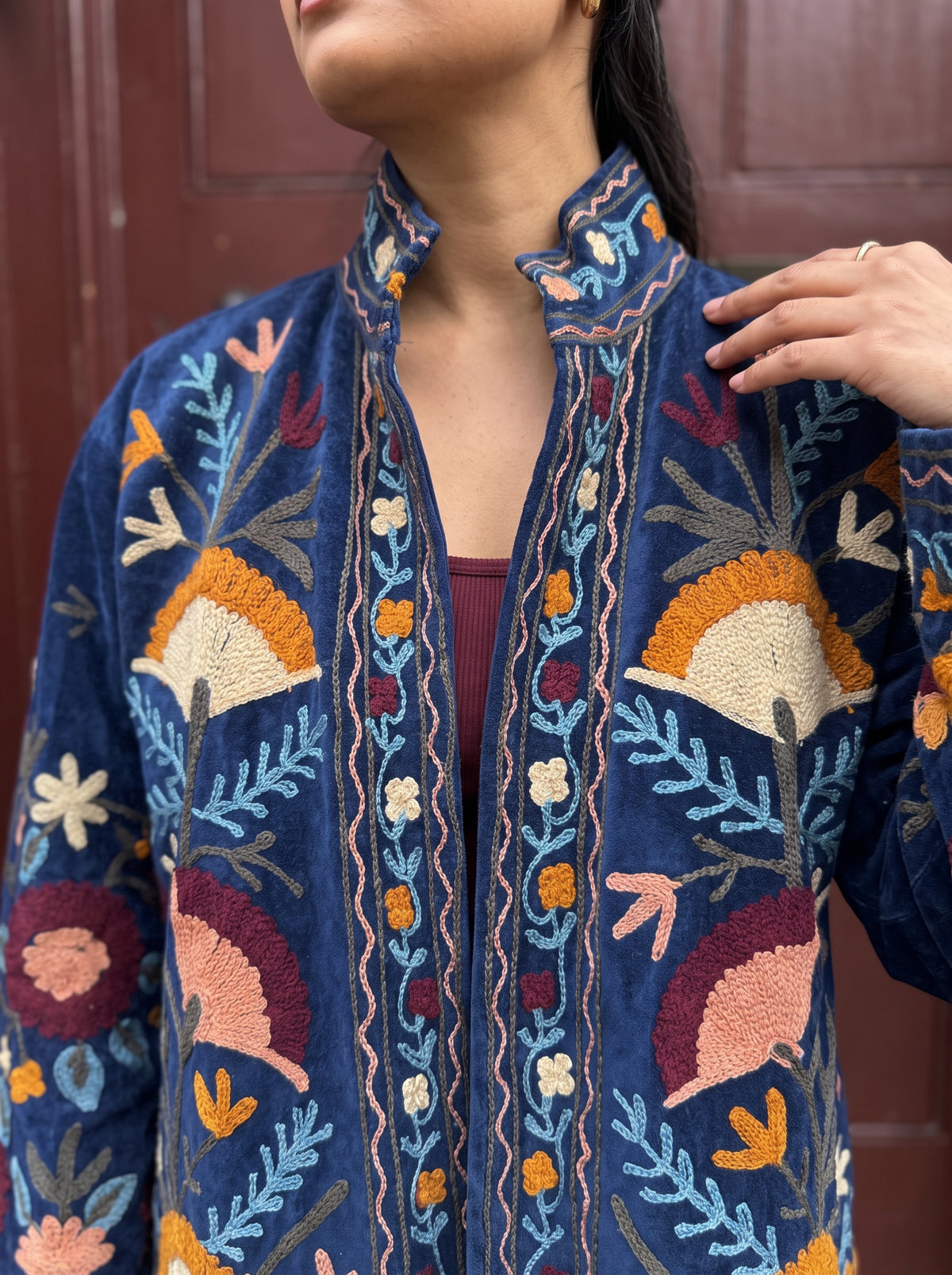 Folk Garden Embroidered Velvet Suzani Jacket