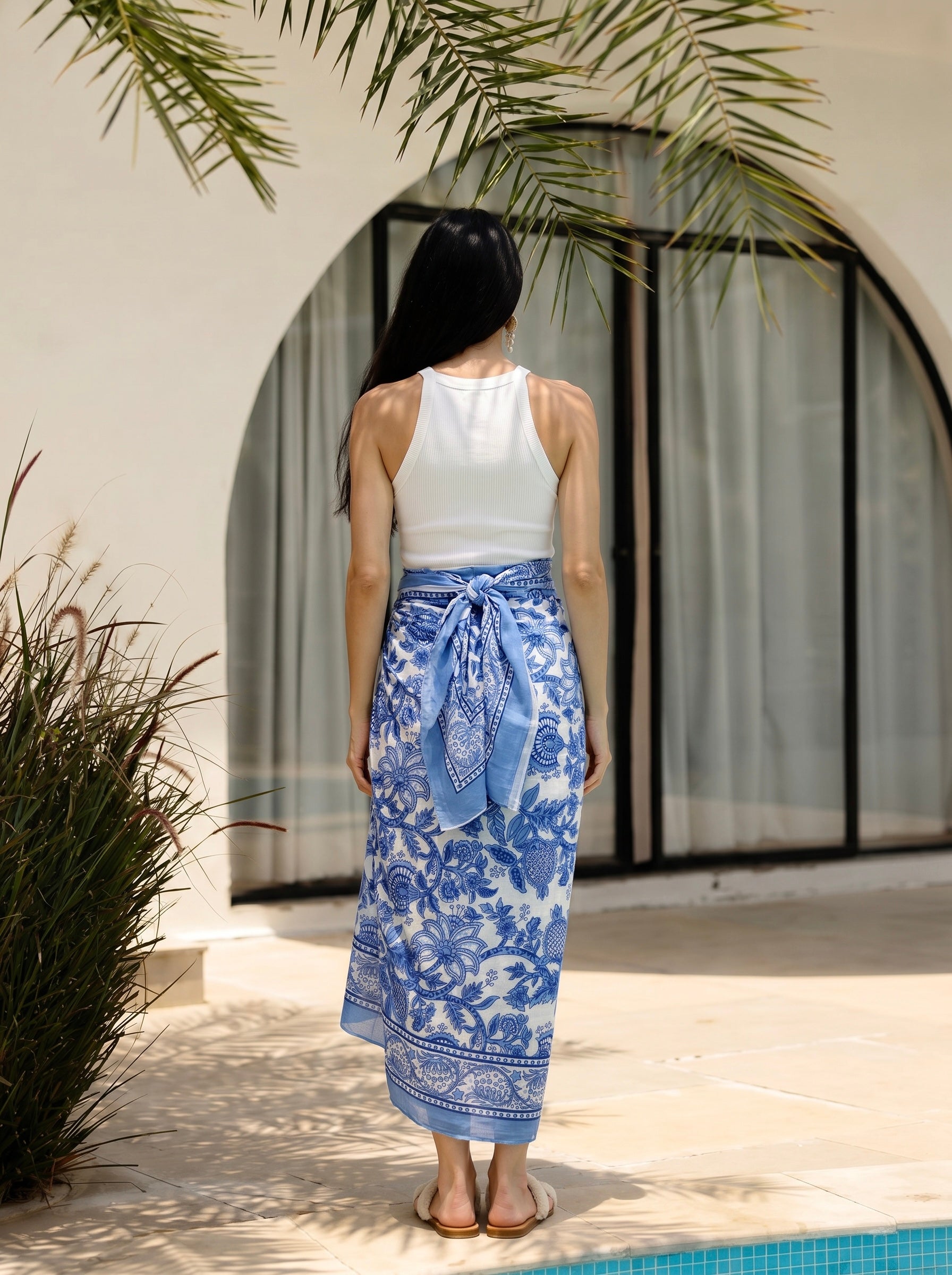Azure Bloom Cotton Sarong