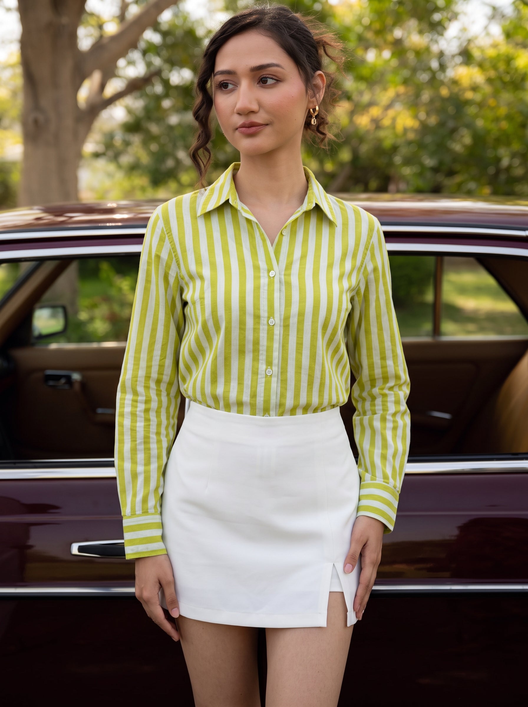 Lime Breeze Striped Cotton Shirt