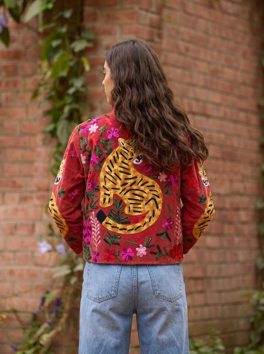 Red Tiger Garden Embroidered Statement Jacket