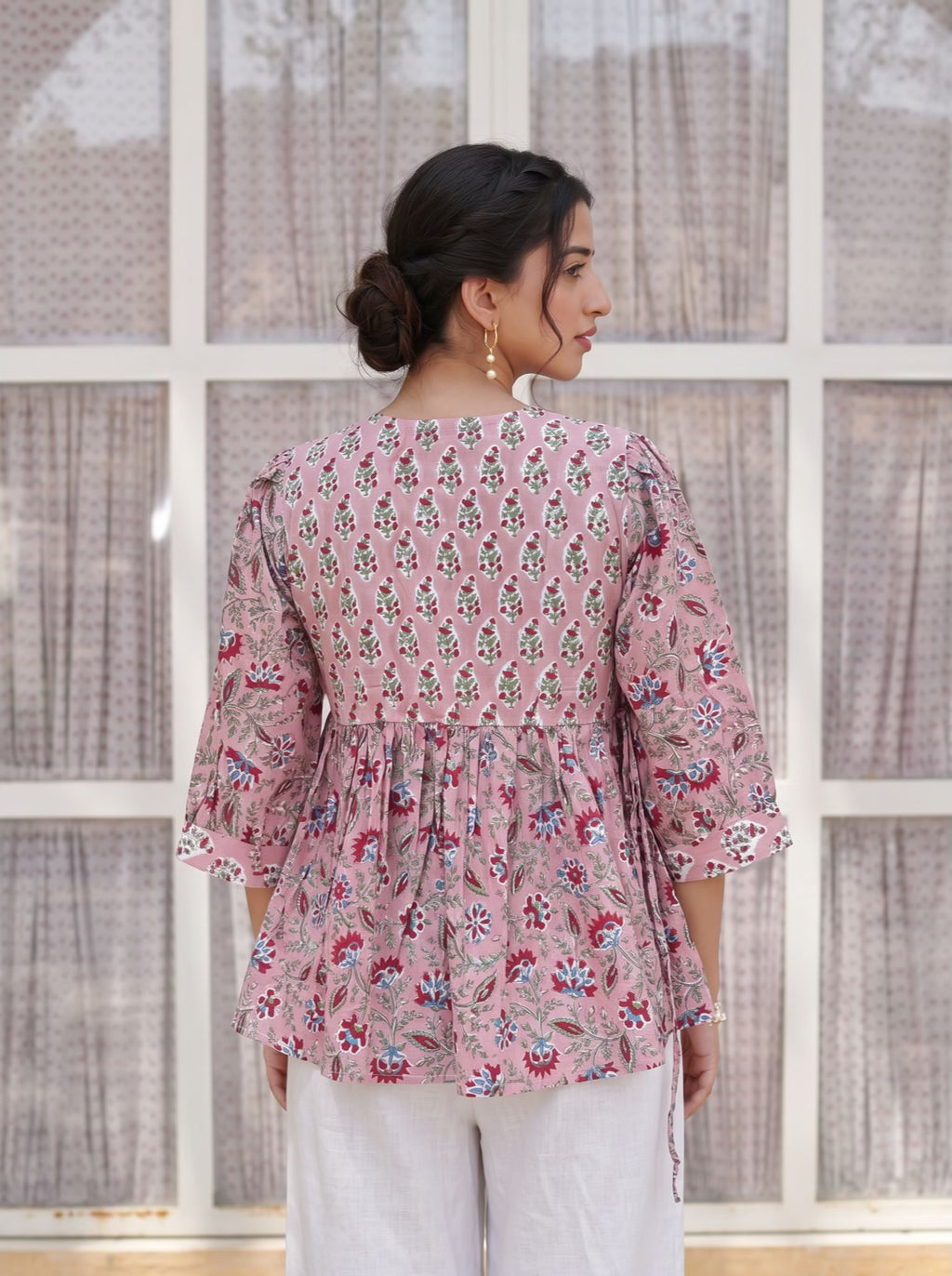 Pink Garden Handblock Peplum Top