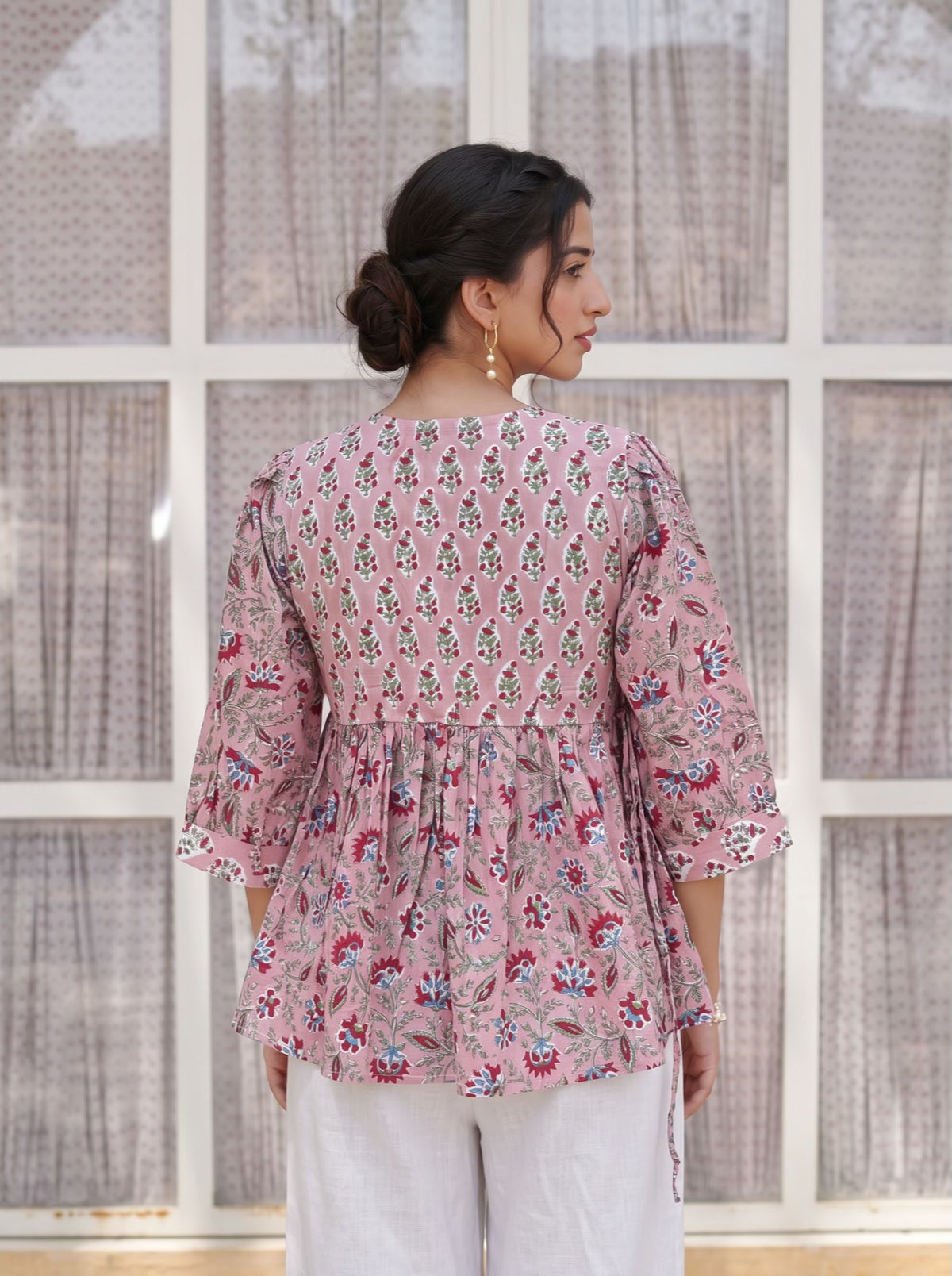 Pink Garden Handblock Peplum Top