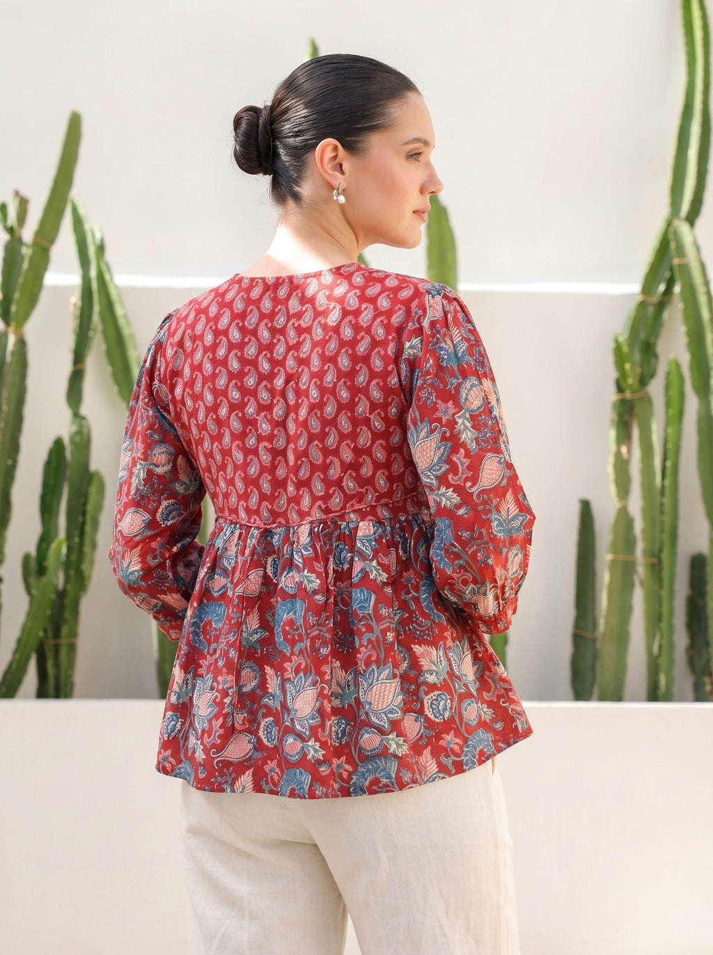 Rustic Red Paisley Peplum Top