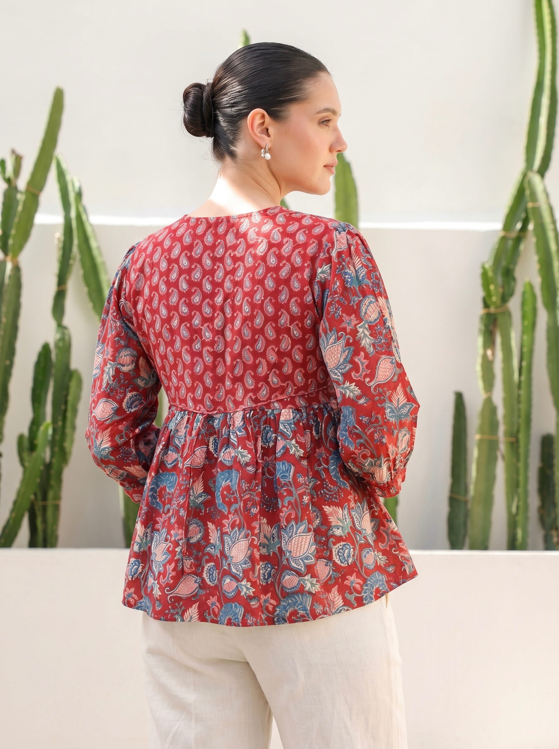 Rustic Red Paisley Peplum Top