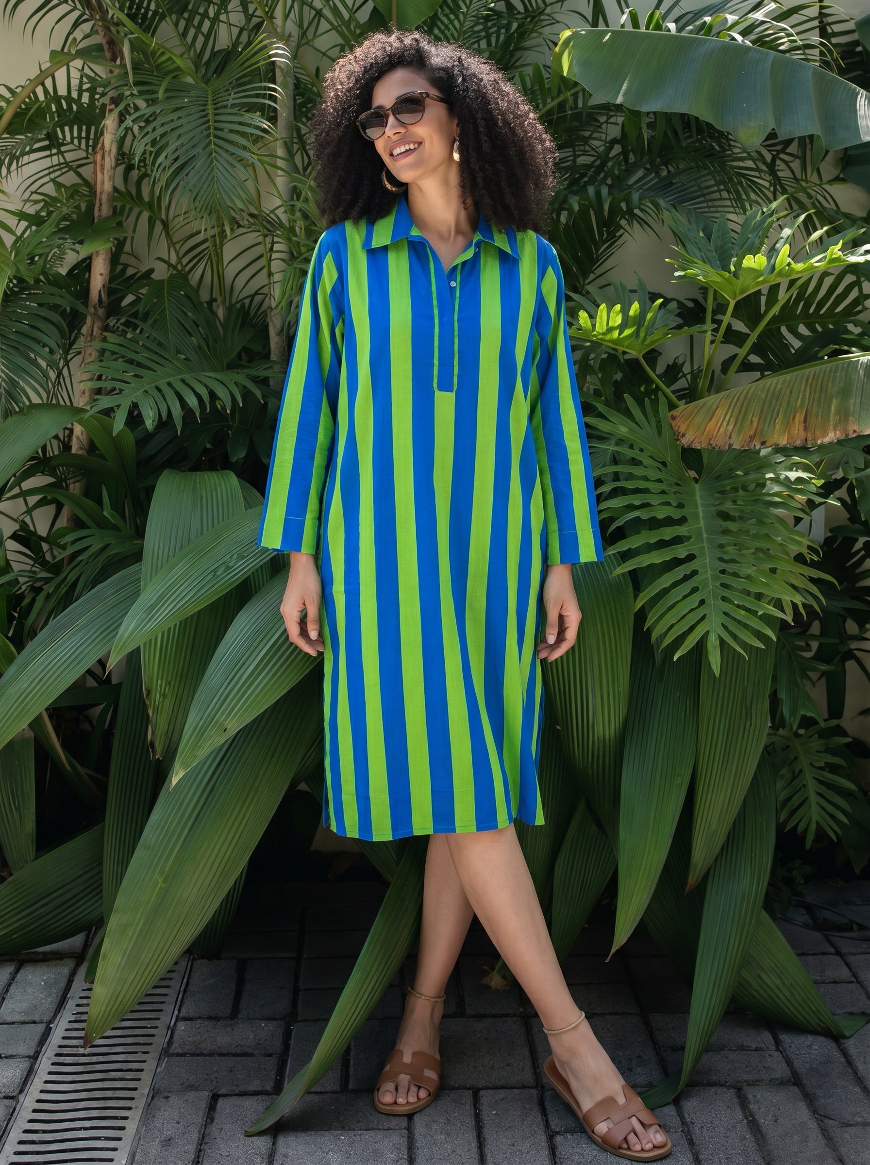Coastal Breeze Striped Cotton Shirt Dress