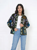 Olive Green Multicolor Embroidered Velvet Jacket