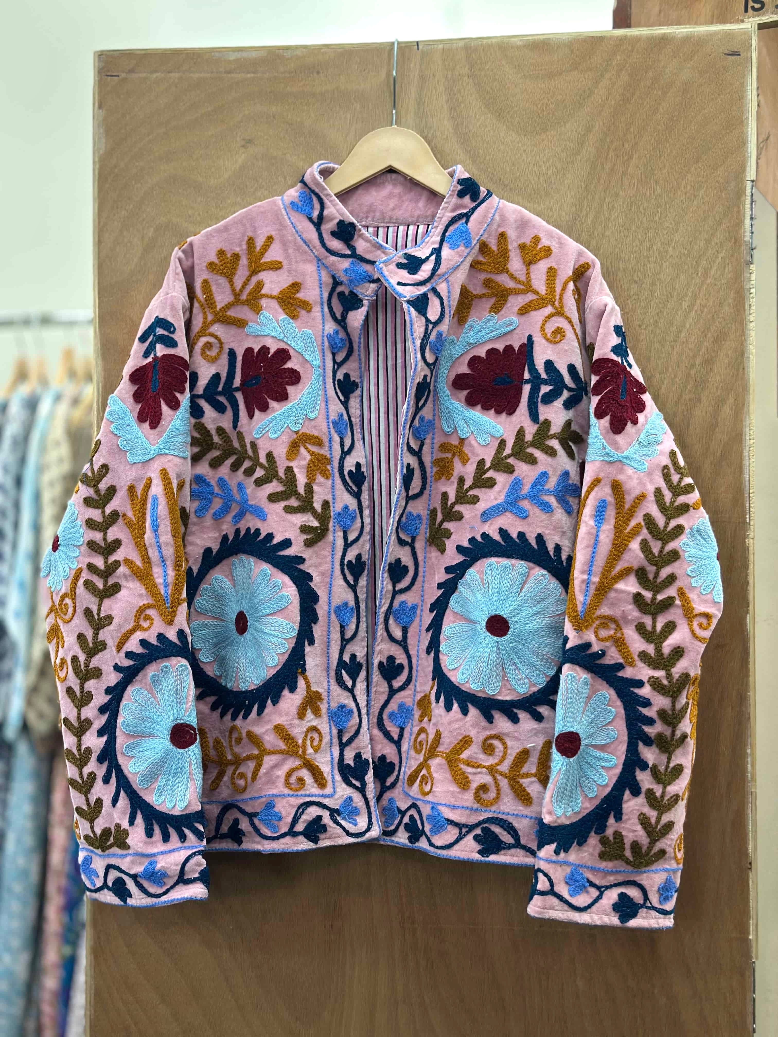 Pink Velvet Suzani Embroidered Statement Jacket