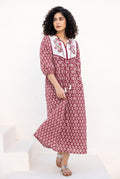 Crimson Garden Cotton Printed Buta Dress
