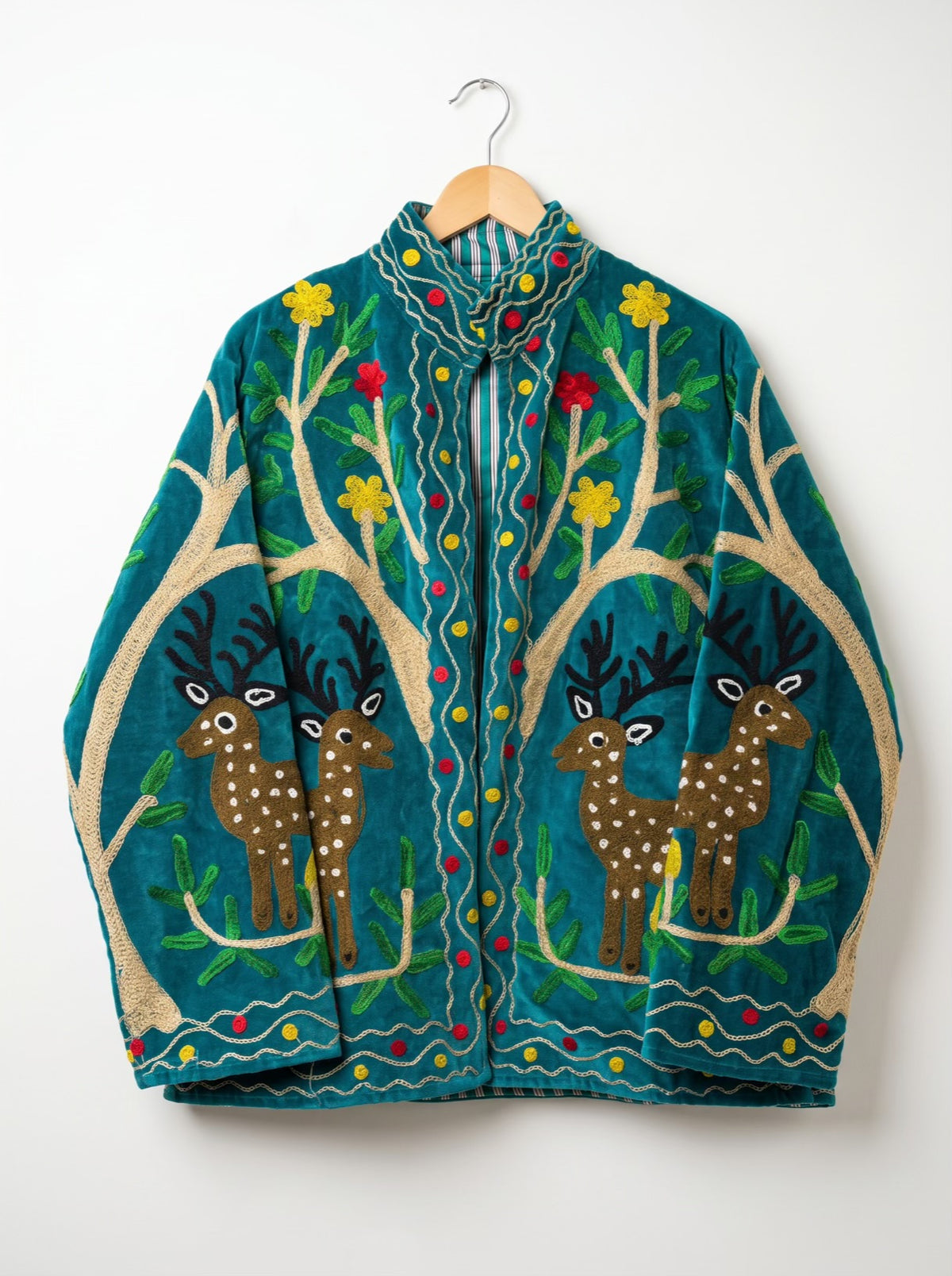 Deer Forest Embroidered Velvet Jacket