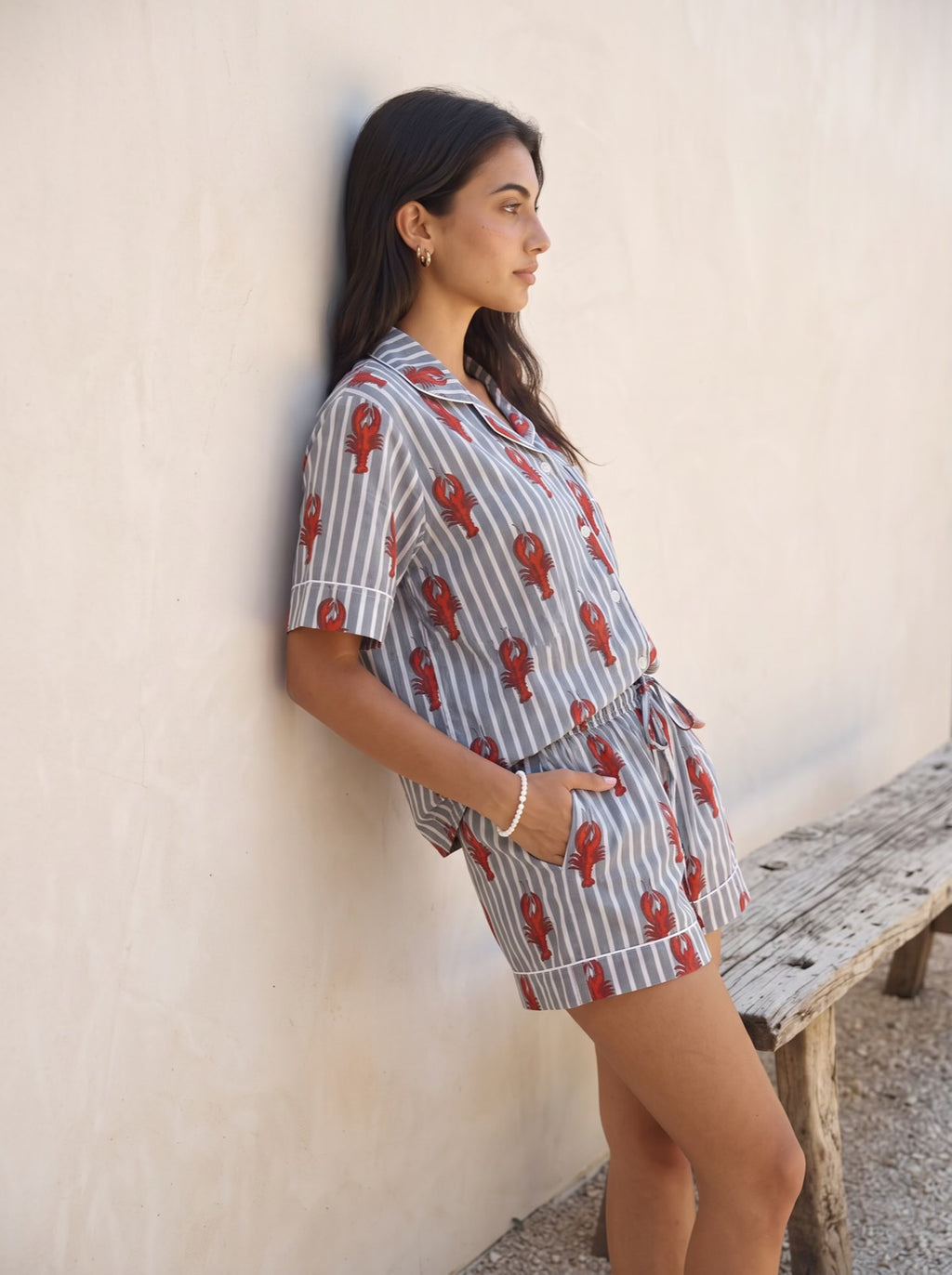 Grey Lobster Stripe Pajama Set