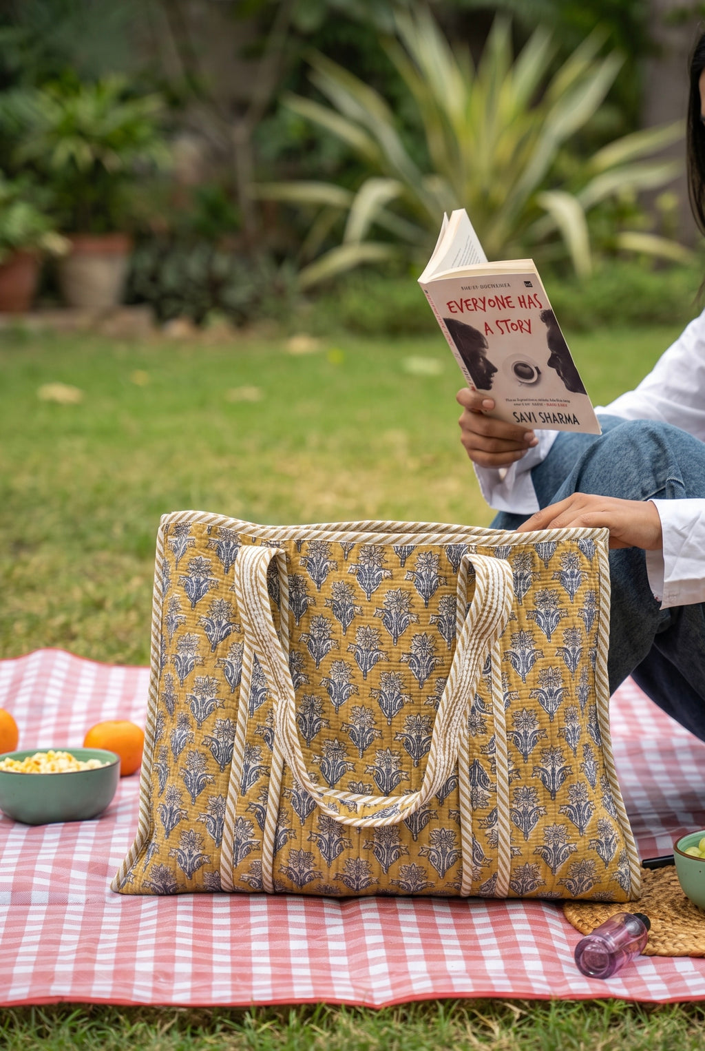 Mustard Bloom Quilted Tote Bag