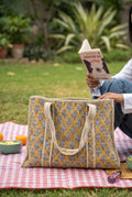 Mustard Bloom Quilted Tote Bag