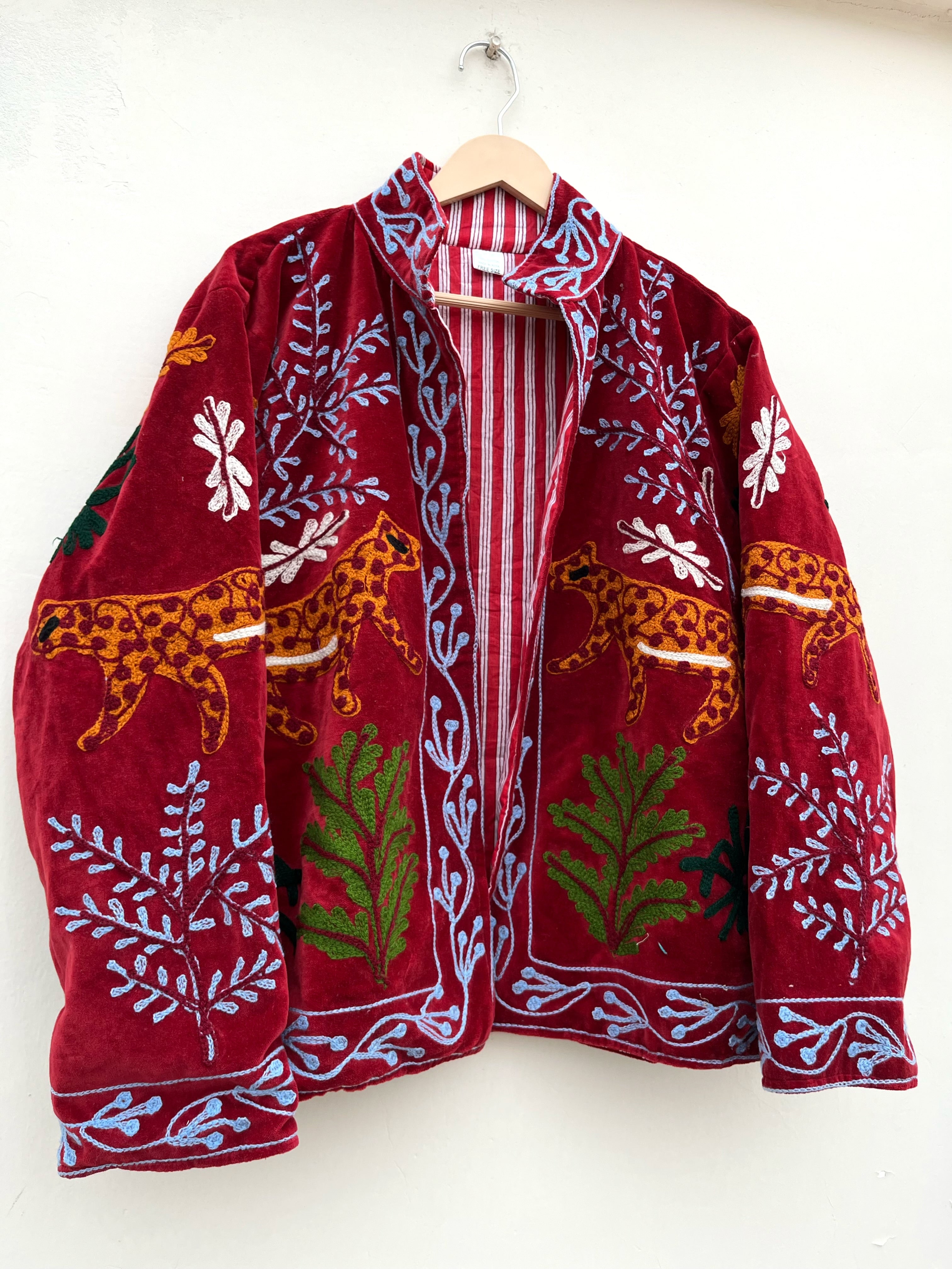 Burgundy Leopard Embroidered Velvet Jacket