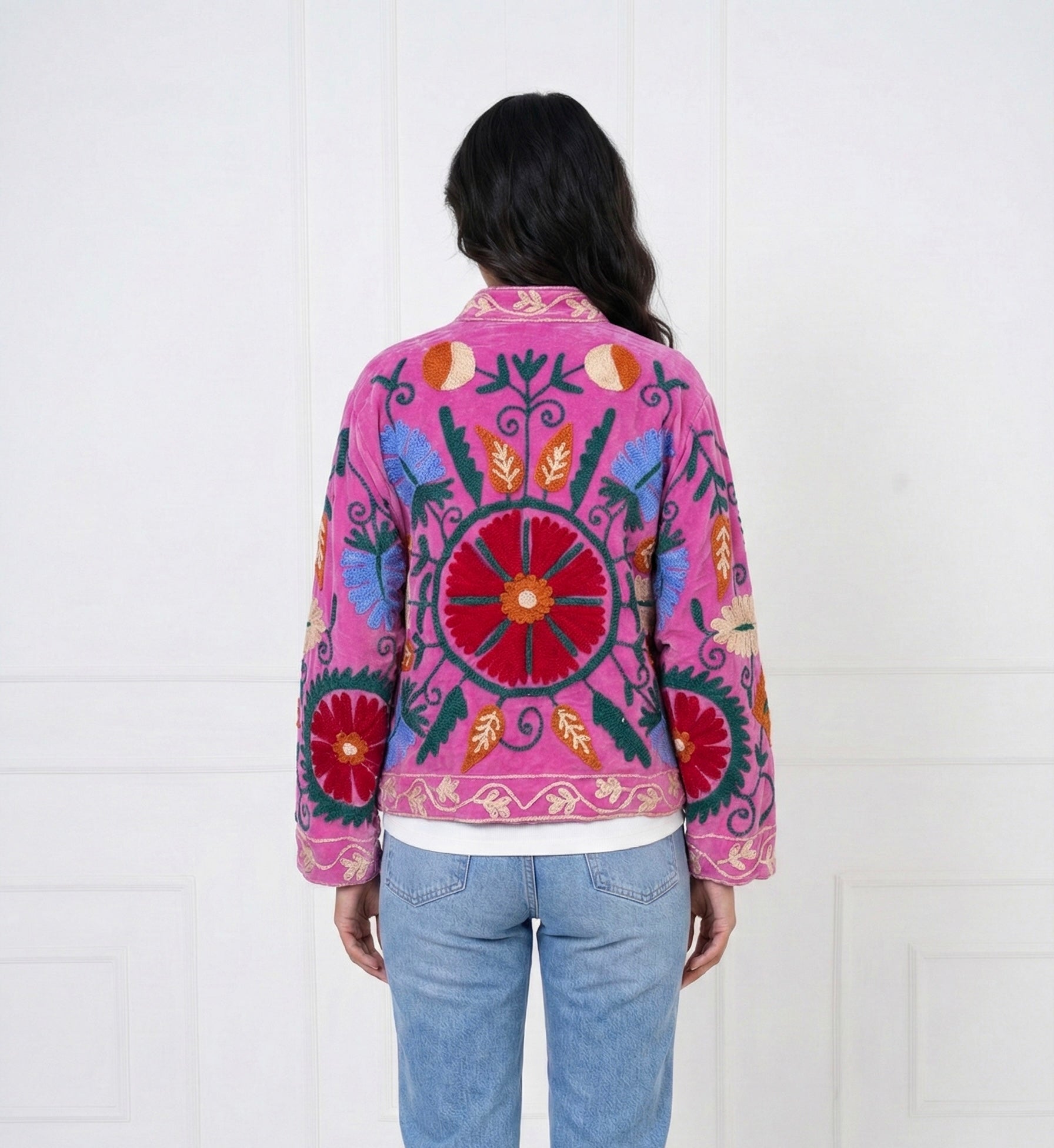 Pink floral Embroidered velvet Jacket