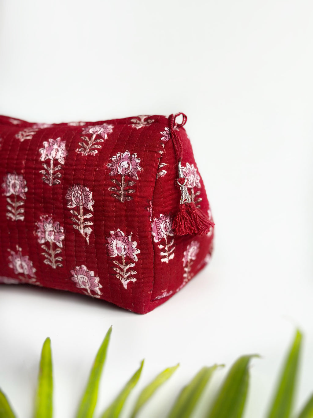 Ruby Blossom Quilted Cosmetic Bag Set of 3