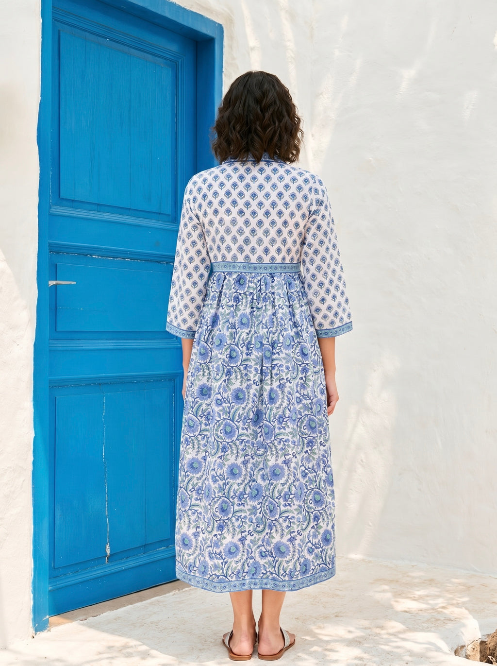 Azure Garden Handblock Maxi Dress