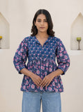 Navy Pink Floral Peplum Top
