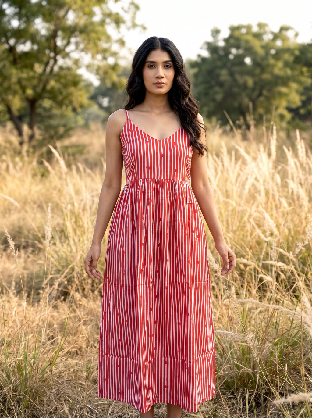 Red Stripe Cotton Maxi Dress