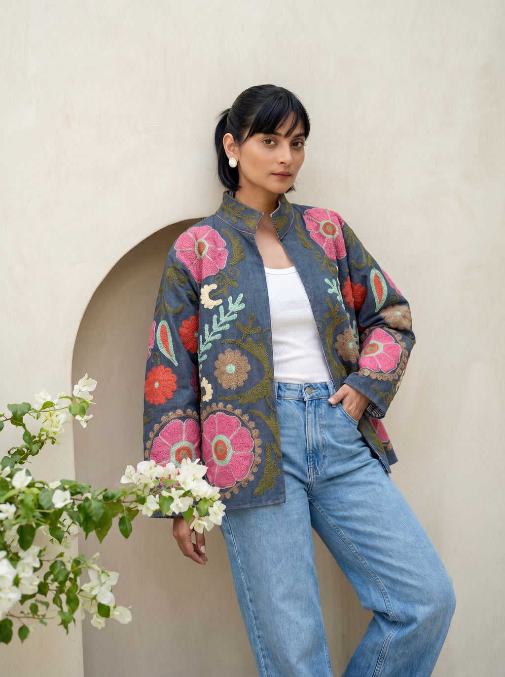 Slate Blue Embroidered Suzani Jacket