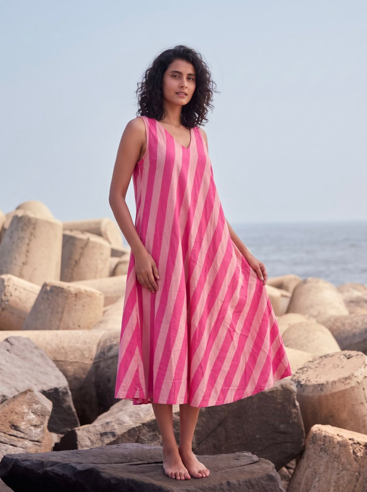 Blush Pink Stripe Flare Dress