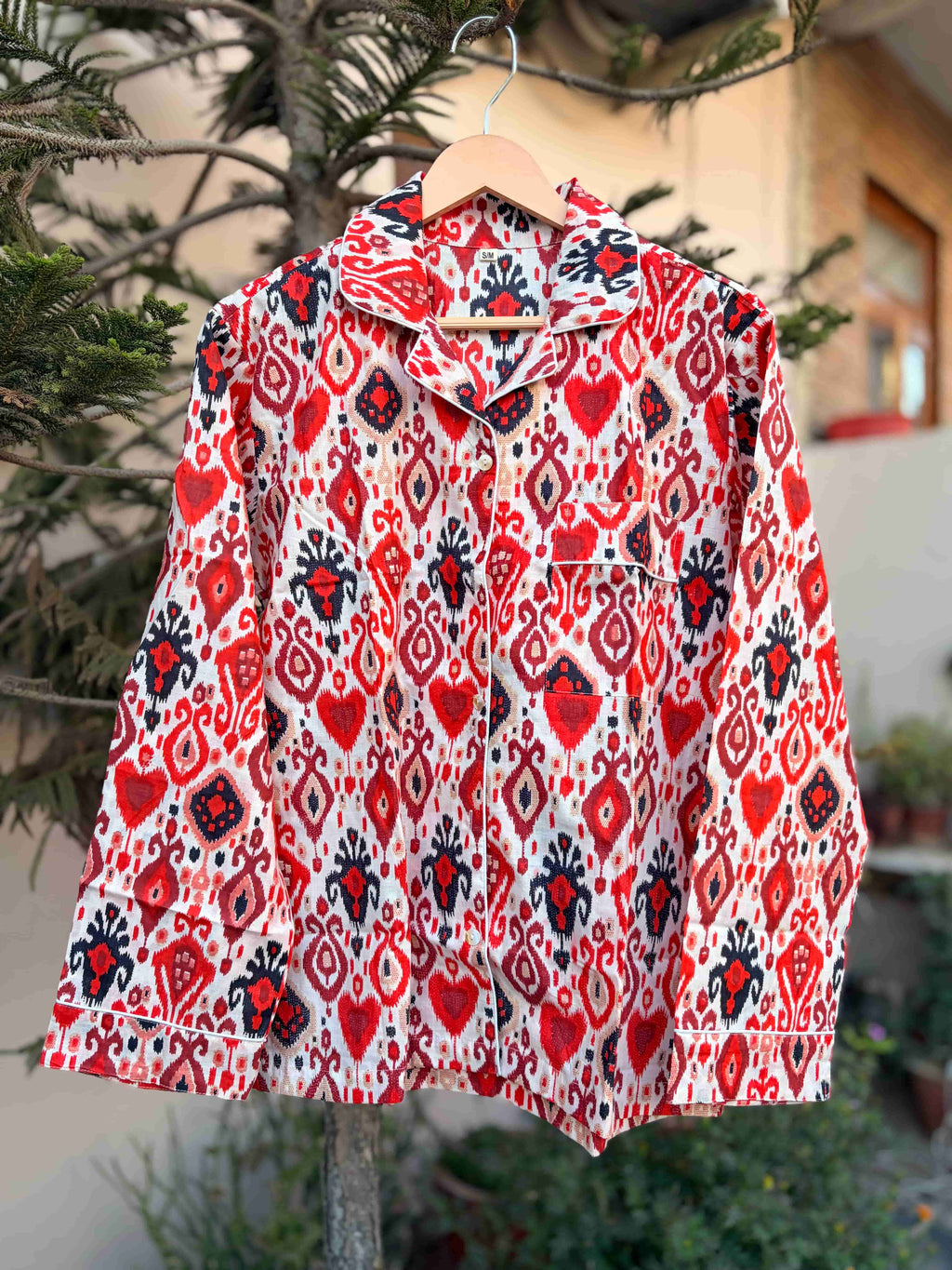 Red Ikat Print Cotton PJ Sets