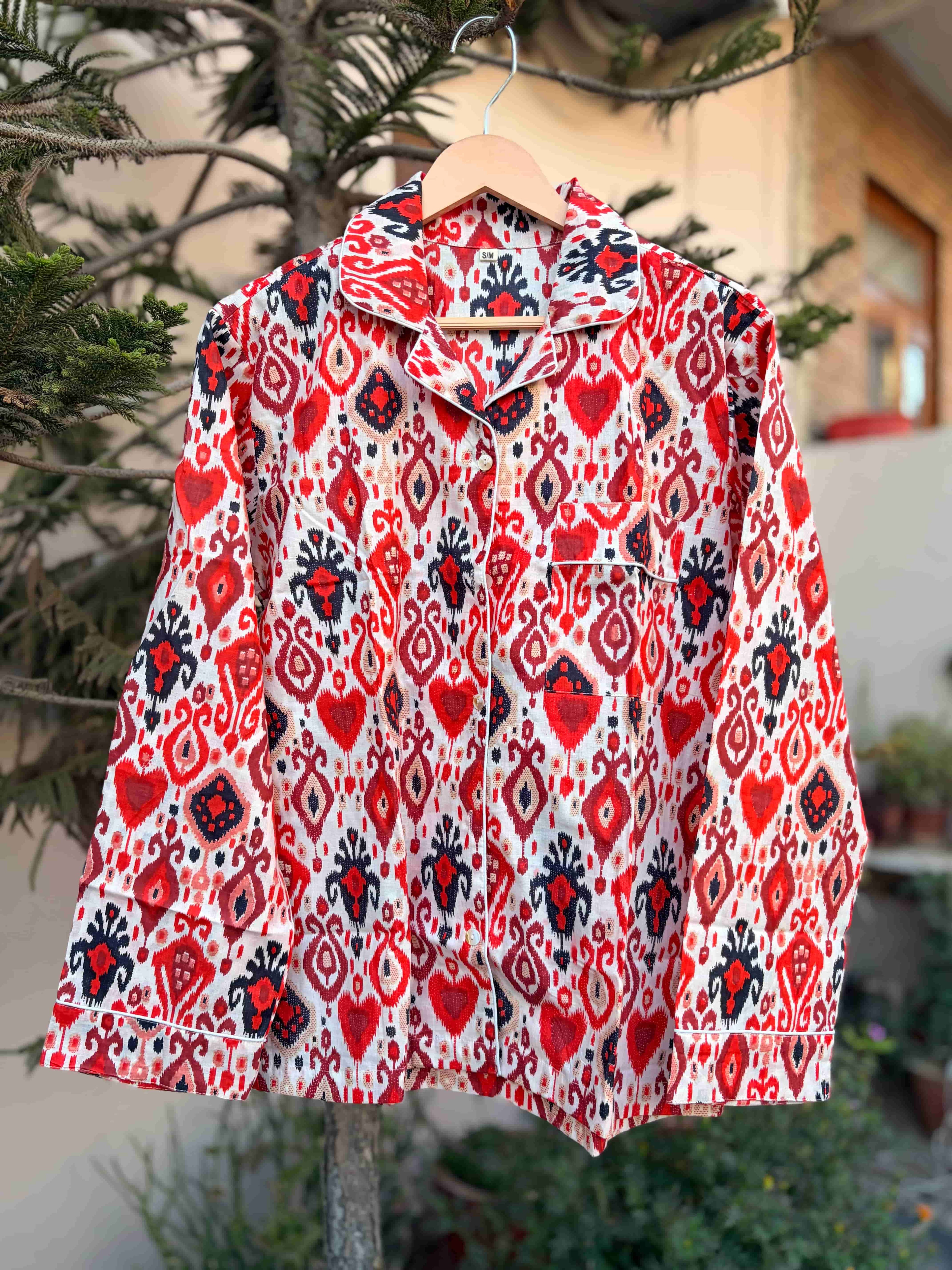 Red Ikat Print Cotton PJ Sets