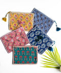 Handcrafted Quilted Cotton Zip Pouch Set – Pack of 5 Assorted Prints
