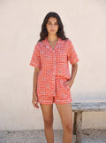 Coral Gingham Daisy Pajama Set