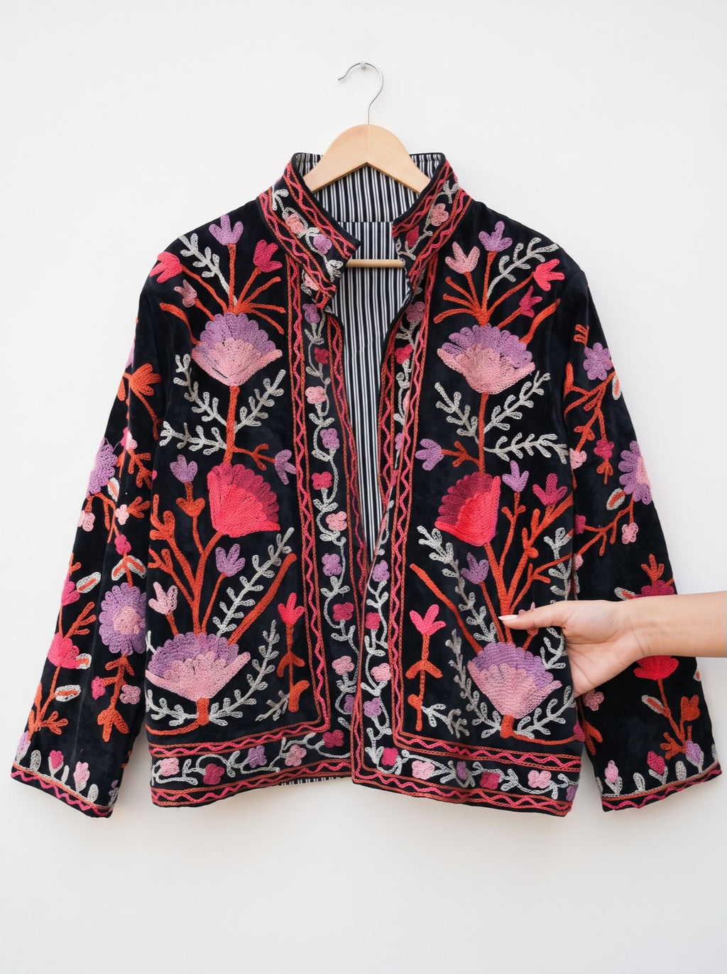 Black Bloom Embroidered Velvet Jacket