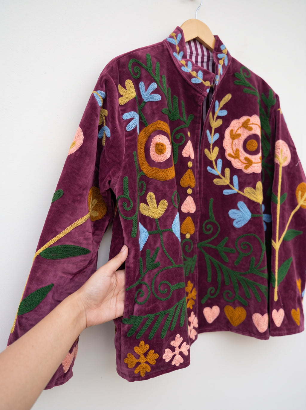 Burgundy Bloom Velvet Suzani Embroidered Jacket