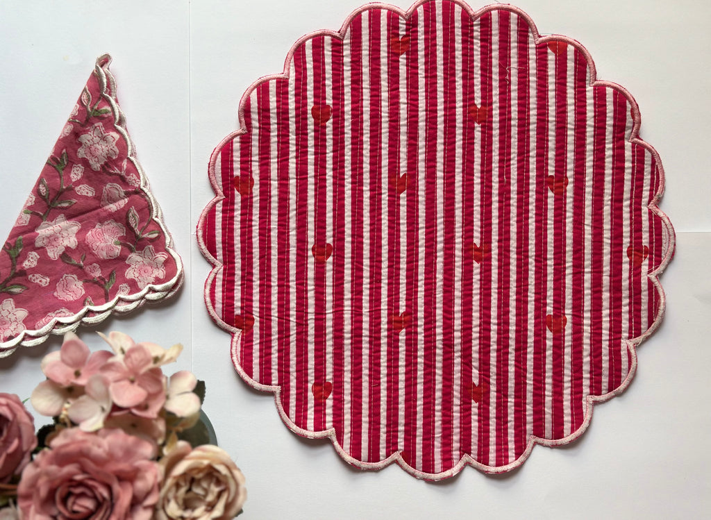 Dusty Rose Floral Quilted Placemats & Napkin Set of 6