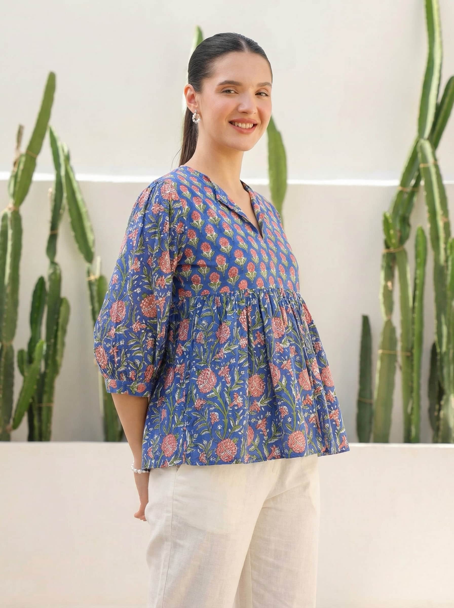 Indigo Bloom Peplum Top