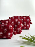 Ruby Blossom Quilted Cosmetic Bag Set of 3