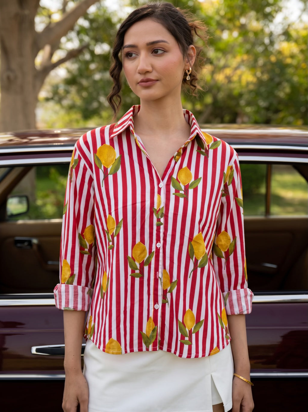 Lemon Stripe Printed Cotton Shirt