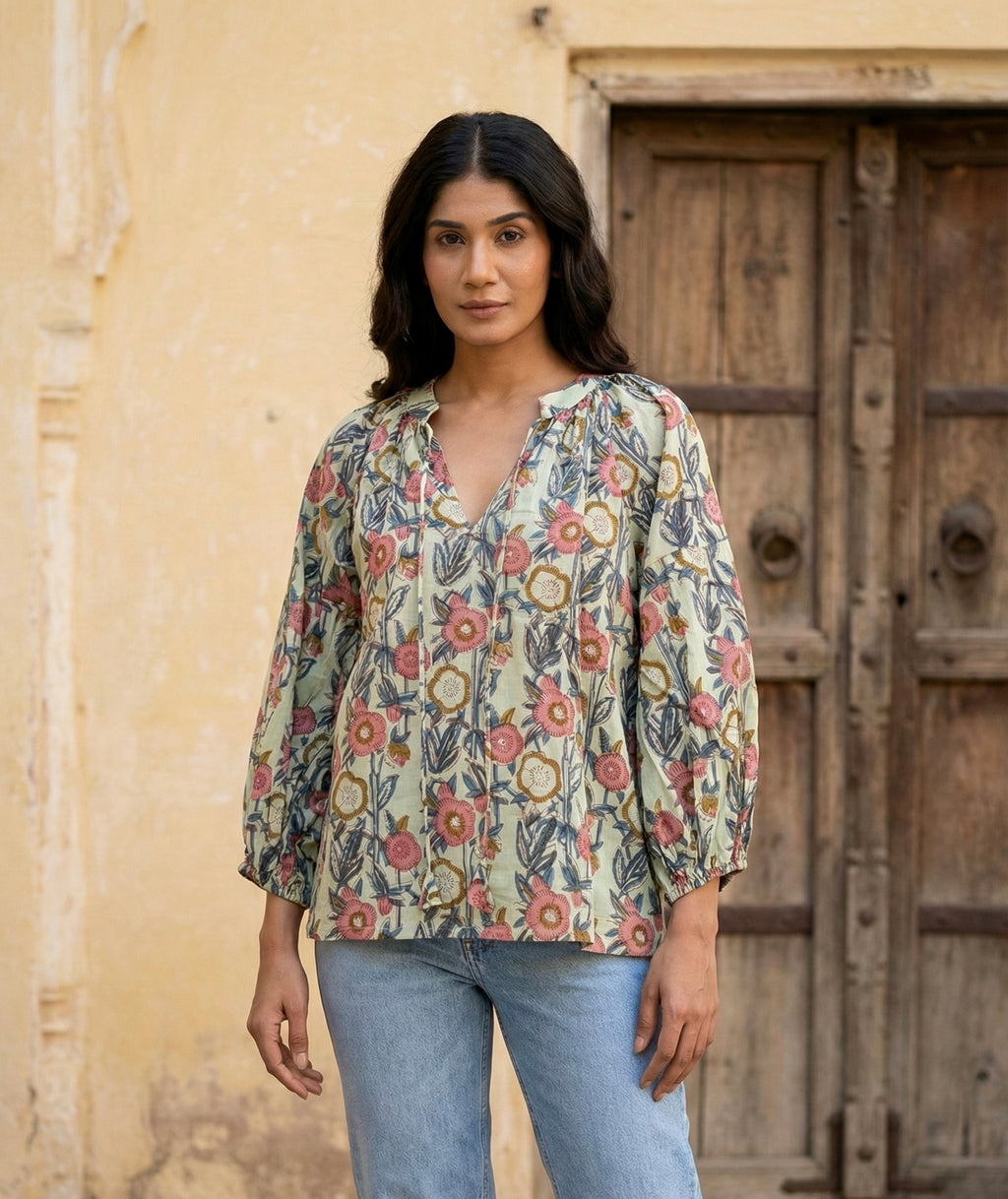 Floral Meadow Printed Cotton Top