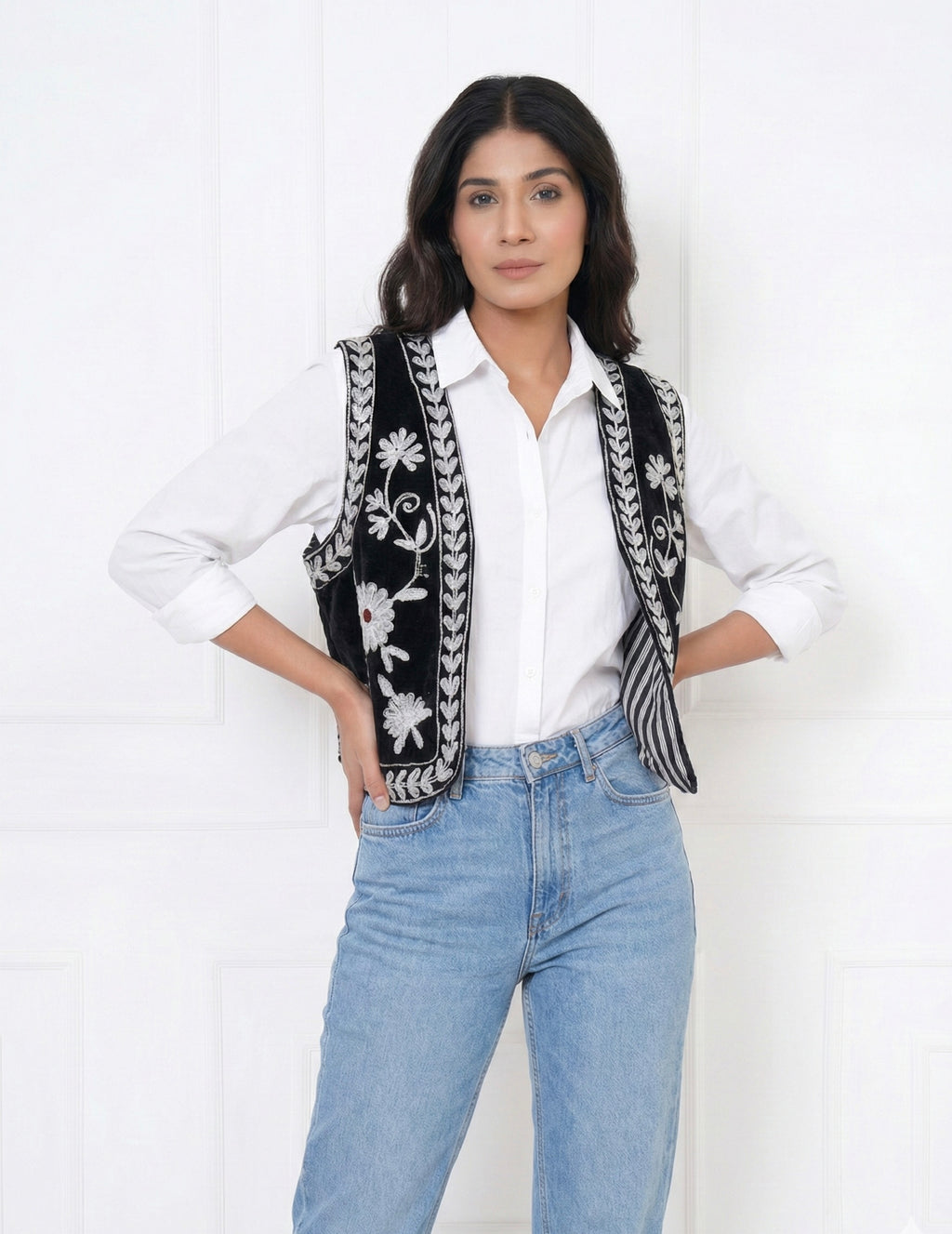 Black Premium Suzani Velvet Vest
